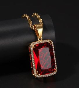 Vergulde Heren Hiphop Sieraden Blingbling Ruby Pendan Ketting Europese en Amerikaanse Stijl Kristal Hiphop Ketting Kettingen5626828