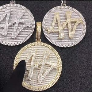 Vergulde heren hiphop bling sieraden cadeau blingbling CZ Iced Out nummer 44 groot formaat diamanten ronde hanger ketting voor mannen Wome311B