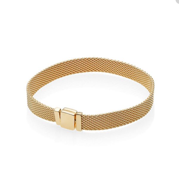 Pulsera de malla chapada en oro para Pandora 925 Pulseras de diseño de joyería de fiesta de plata esterlina para mujer Estilo de correa para hombre Pulsera de pareja con caja original al por mayor