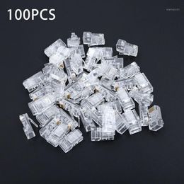 GOUD VERPLAATSTE MODULAIRE STUK 100PCS RJ45 Netwerk Modulaire plug 8p8c Cat5e Kabelconnector Einddraad Pass door Gat Crystal Heads1