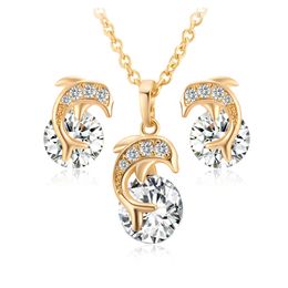 Collier plaqué or Boucles de bijoux de bijoux mode Dolphin Pendant Charmes cubique Zircon Zirconia Diamond Stud Broutette d'oreilles pour femmes femme