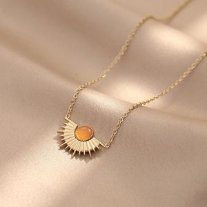 Collier plaqué or pour femmes bijoux en acier titane pierre grand pendentif collier tour de cou de luxe Style coréen en gros