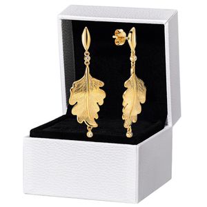 Plaqué or feuilles de chêne pendentif boucle d'oreille pour Pandora 925 bijoux de fête de mariage en argent sterling pour femmes petite amie cadeau designer boucles d'oreilles avec coffret d'origine