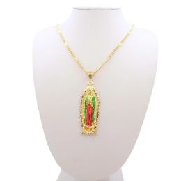 Pintura chapada de oro Virgen María Mama Colgante/Amuleto Joyas religiosas Virgen de Guadalupe Virgen María Collar