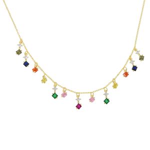 Vergulde regenboog CZ drop charm ketting 2019 nieuwe heldere kleurrijke mode-sieraden choker verklaring kraag kettingen