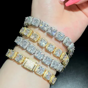 Goud vergulde vonkeling CZ Cluster Cubic Zirconia Tennisketen Bracelet Iced Out Bling CZ Charm Hip Hop Jewelry Gifts