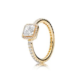 Gold Ploated Square Sparkle Halo Ring voor Pandora 925 Sterling Silver Women Wedding Designer sieraden CZ Diamond vriendin Gift Rings met originele boxset