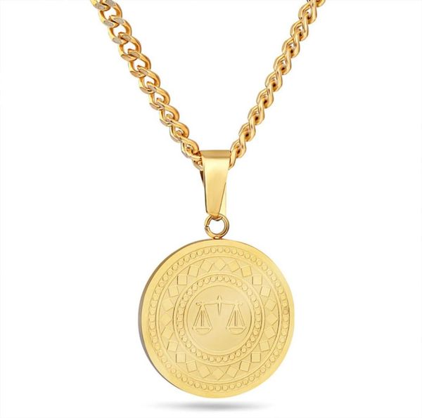 Collier chaîne acier inoxydable plaqué or médaille balance ronde femme bijoux 3233733