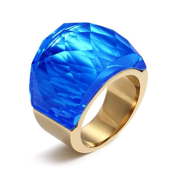 Anillos de boda de acero inoxidable chapados en oro, joyería de moda para mujer con piedra grande RC-079259K