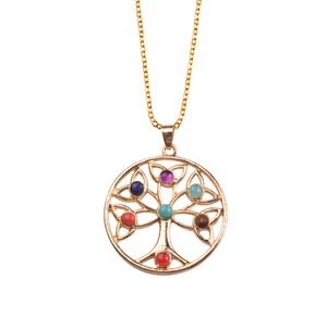 Vergulde Sterling Zilveren Hanger Celtic Knot Trinty Tree of Life Seven (7) Chakras Ketting Alloy Inlaid Gem, 18 inch