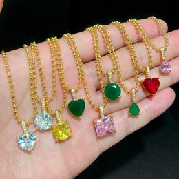 Plaqué or goutte d'eau coeur rond forme carrée jaune vert rose blanc Zircon collier ras du cou Hip Hop femmes entièrement pavé 5A zircon cubique cadeau de Saint Valentin bijoux