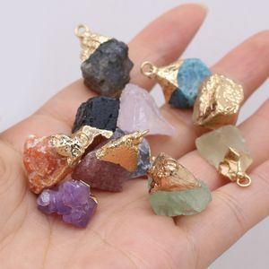 Gold Plating Chakra Druzy Quartz Pendant Onregelmatige Ruwe Reiki Healing Crystal Charms voor Ketting Sieraden Maken