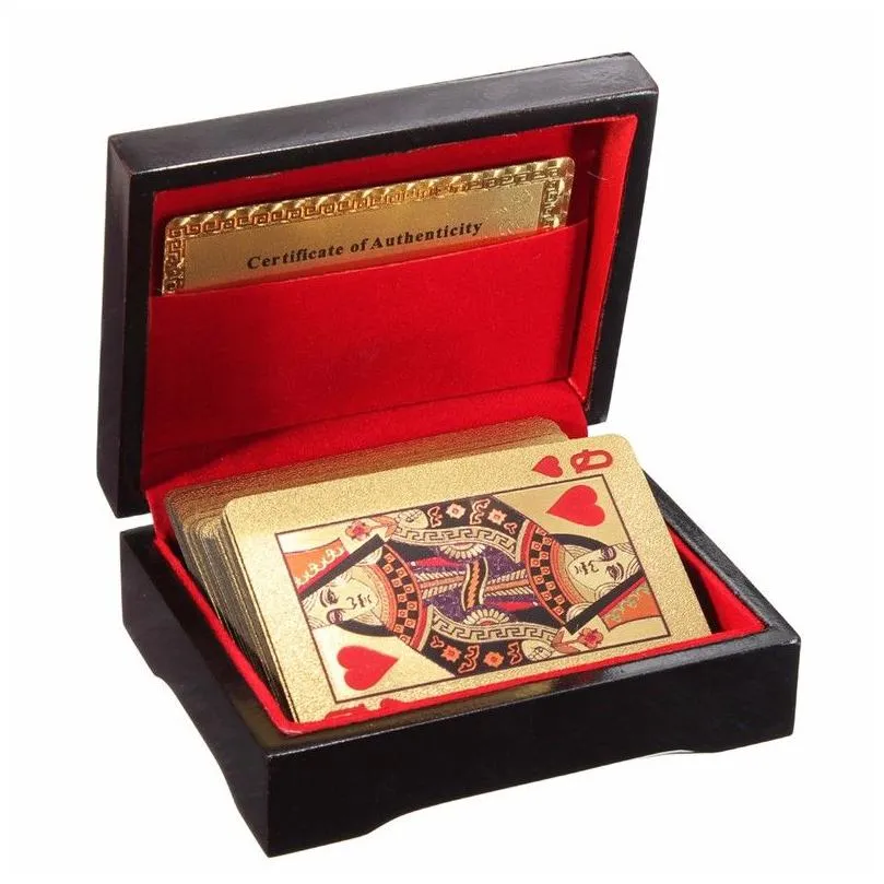 Goldspielkarten Poker Game Deck Gold Folie wasserdichte Matte Plastikplattenspielkarten für Geschenkkollektion