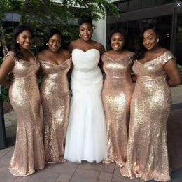 Goud Plus Size Jurken Afrikaanse Vrouwen Dragen Mermaid Bruidsmeisjes Jurken Lange V-hals Cap Mouwen Bruiloft Jurken Black Girls Prom Dress