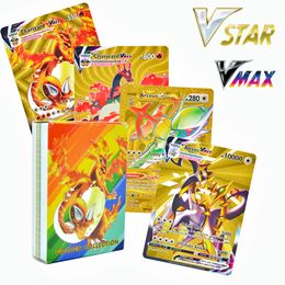 Cartes de jeu Pokemon or Vstar Vmax GX EX DX cartes RARE 55 pièces carte feuille d'or assorties TCG Deck Box