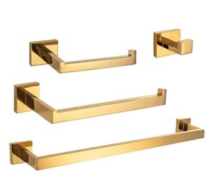 Goud Poolse badkameraccessoires set roestvrijstalen handdoekstaaf handdoekring haak wallmounted1781070