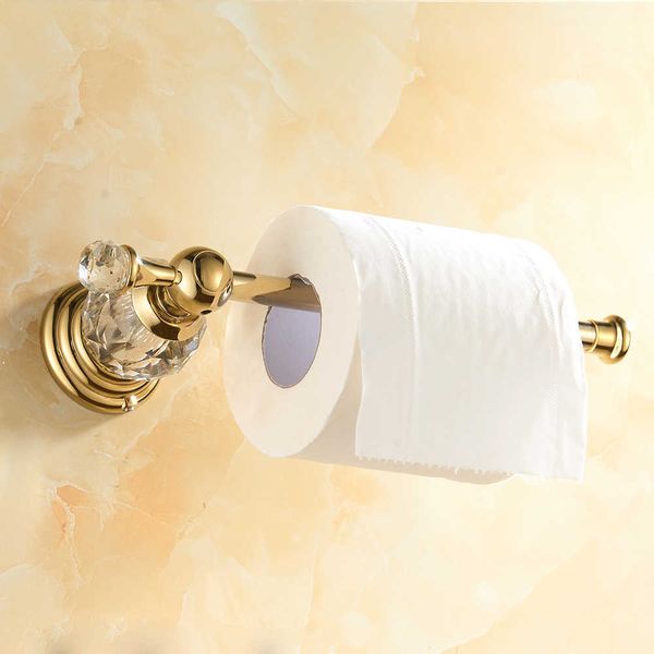 Portarrollos de papel higiénico dorado pulido, accesorio para rollo de baño de latón macizo, montaje en pared, tejido de cristal 210709