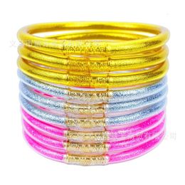 Bracelet pour femme en silicone couleur bonbon brillant, combinaison double et triple de poudre d'or JELLY BANGLES