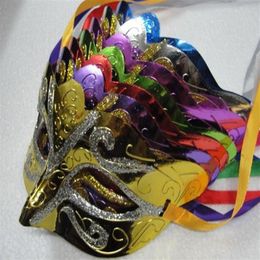 Masque peint en poudre d'or masques de mascarade d'halloween masques de fête de danse vénitienne du Mardi Gras visage le masque couleur mixte 50pcs223E