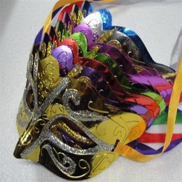 Goldpulver bemalte Maske Halloween-Maskerade-Masken Mardi Gras venezianische Tanzparty Gesicht der Maske Mischfarbe 50 Stück276r