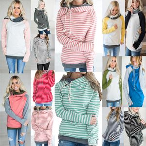 Sweats à capuche pour filles Patchwork Poche Manteau à capuche Femmes Rayé Manches longues Sweats Zipper Jumper Tops Pull à capuche Outerwe LJJA3624-11