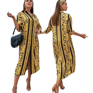 Robe chemise Vintage pour femmes, mode, col à revers, manches longues, robes crayon avec Turban, livraison gratuite