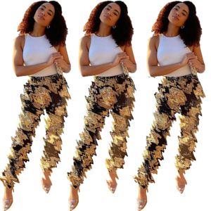 Gouden print tweedelige broek dagelijkse outfits dames casual vest top en broek sets gratis schip