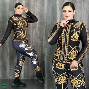 Gold Print Two -Piece broek Trainingspakken vrouwen Casual slanke jas en broek set slijtage gratis schip