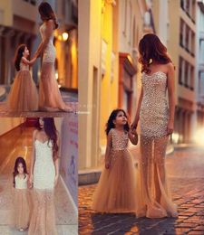 Gold Prom Dresses Pageant Sweetheart Floor Lengte Backless Mother and Girls Pageant Jurken 2019 Sweetheart Party Evening Jurts5682191
