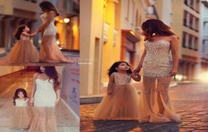 Gold Prom Dresses Pageant Sweetheart Floor Lengte Backless Mother and Girls Pageant Jurken 2019 Sweetheart Party Evening Jurts9166286