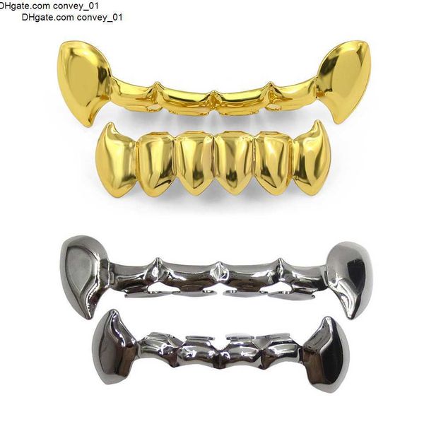 Or Punk 18K Hip Hop Vampire Dents Fang Grillz Dentaires Grills Dents Brace Up Bottom Tooth Cap Rappeur Bijoux pour Cosplay Party En Gros