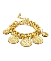 Gold Punk Chain Coins Bracelet Personnalité Portrait Vintage Charms Bracelets For Women Fashion Jewelry Accessoires1275375