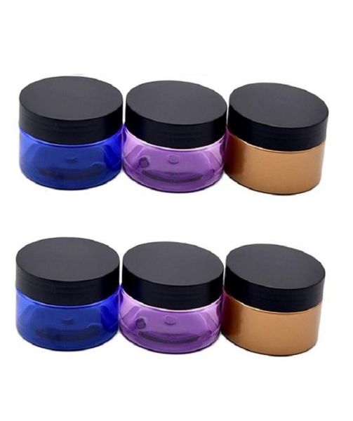 Pot en plastique en plastique de compagnie bleu violet doré bouteille de crème pour les yeux vide noire matted couvercle cosmétique Conteneurs rechargeables Candy Pot4960575