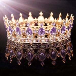 Goud Paars Queen King Bruids Crown voor Dames Hoofdtooi Prom Pageant Bruiloft Tiara's en Kronen Haar Sieraden Accessoires CJ191226