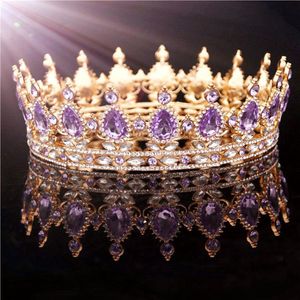 Goud Paars Koningin Koning Bruidskroon Voor Vrouwen Hoofdtooi Prom Pageant Bruiloft Tiara's En Kronen Haar Sieraden Accessoires Y1130221q