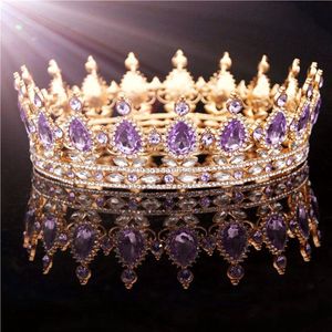 Goud Purple Queen King Bridal Crown For Women Hoofdtooi Prom Pageant Wedding Tiaras en Crowns Hair Sieraden Accessoires CJ1912261580