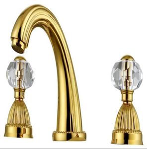 Gold PVD 8quot répandue de salle de bain réparatrice robinet de lavabo en cristal mixeur pont pont monté 5567165