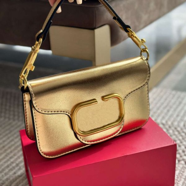 Gold Real Leather Vintage Designer Handbag Solid Bols Bags Solder Bolss for Womens New 2024 Cadena de alta calidad Bolsas Crossbody Crossbody LJ041701