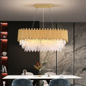 Gouden rechthoek keuken kroonluchter eetkamer luxe kristallen lamp led creatief hangende lamp modern home decor luster