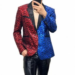 Or Rouge Bleu Couture Paillettes Blazer Veste Hommes Bar Chanteur Discothèque Performance Paillettes Tuxedo Banquet Blazers Plus Taille y2TT #