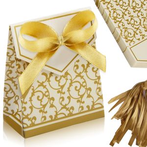 Gouden lint bruiloft gunst zoete cake gift romantische hart snoep doos voor bruiloft decoratie vintage kraft bruiloft gunsten