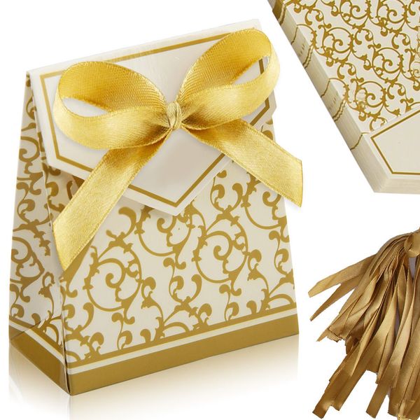 Cinta dorada, recuerdo de boda, regalo de pastel dulce, corazón romántico, caja de dulces para decoración de boda, recuerdos de boda Kraft Vintage