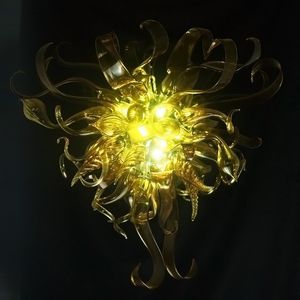 Rubans d'or Chaîne Pendentif Lampes Moderne LED Lustre En Verre Soufflé À La Main Art Décor Lumières 24 Pouces