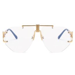 Gold Rimless Lunes Femmes Brand Lens Clear Lens 2019 Les lunettes surdimensionnées Frame Men Men Retro Metal Clear Lens Sunglasses NX225E