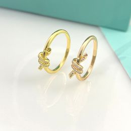gouden ring knoop ringen luxe sieraden diamanten mode ringen ontwerper voor vrouwen heren dubbele cirkel 18K vergulde roos mossaniet sieraden bruiloft groothandel szie 5-10