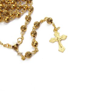 Gold Rosary Chalice Cross Rosary Collar cuentas de metal Católica