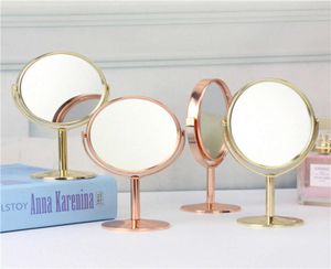 Gouden roos 3 inch ronde kleine desktop cosmetische spiegel schoonheid sieraden dubbelzijdig metal2181380