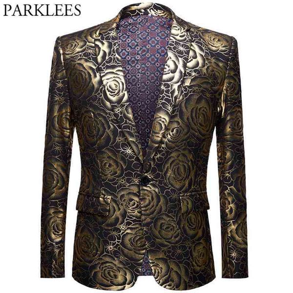 Gold Rose Bronzing One Bouton Blazer Veste Hommes Slim Fit Mariage Partie de mariage Tuxedo Suit Blazer Male Club Stage Clothers pour chanteurs 210522