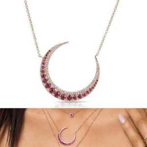 or rose plaqué mode chaîne rouge blanc cubique zircone croissant de lune corne charme élégance cadeau de Noël CZ lune necklace267l