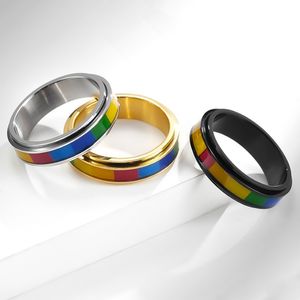 Bague drapeau arc-en-ciel rotatif en acier inoxydable, or, Lala, homosexualité, anneaux lesbiens pour amoureux, femmes et hommes, bijoux à la mode